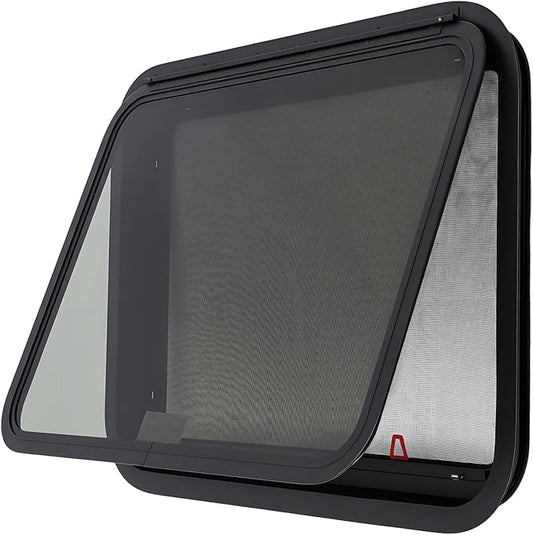 RV Exit Window - 30” W x 22” H Camper Window Ultra Thick Tempered Glass Emergency Window with Trim Kit - 90°Opening, Weather-Resistant for RVs, Trailers, Pickup Trucks
