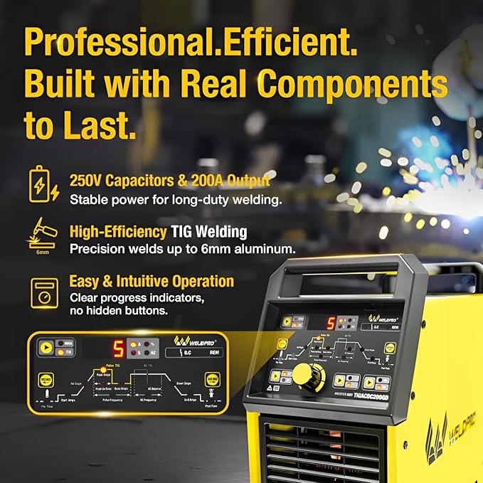Weldpro TIG Welder AC/DC 200A with Pulse, Aluminum TIG Welder 110V/220V with CK17 TIG Torch AC TIG/DC TIG/AC PULSE TIG/DC PULSE TIG/Stick 5 in 1 MultiProcess Welding Machine with Foot Pedal