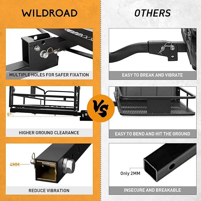 Wildroad 500 Lbs Hitch Cargo Carrier Set, Heavy Duty Cargo Carrier Hitch Mount 60"x24"x14" for 2" Receiver, SUV Car Truck, Includes Waterproof Cargo Bag, Cargo Net, Straps & Dual Tightener