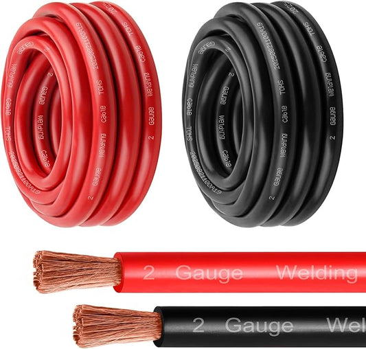 2 Gauge Battery Cable - 15FT Red + 15FT Black 2 AWG Welding Cable Flexible Stranded Oxygen-Free Pure Copper Wire for Automotive, Battery, Inverter, Solar, Marine and Generator