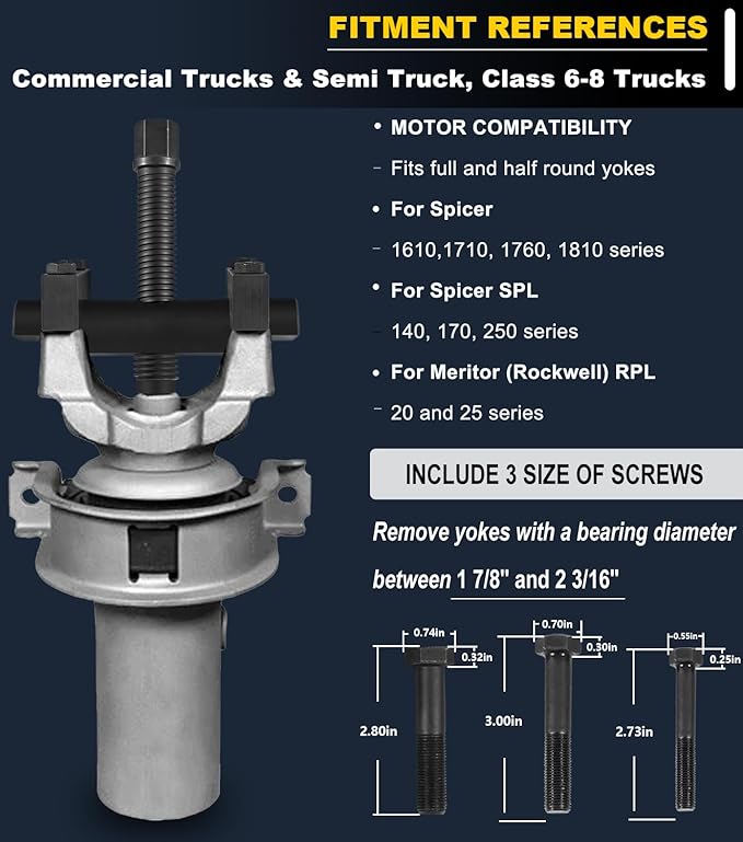 10803 Heavy Duty Yoke Puller, Commercial Yoke Removal Tool Kit Made for Commercial Trucks & Semi Truck, Heavy Duty Trucks, Works on Class 6-8 Transportation Trucks and Equipment