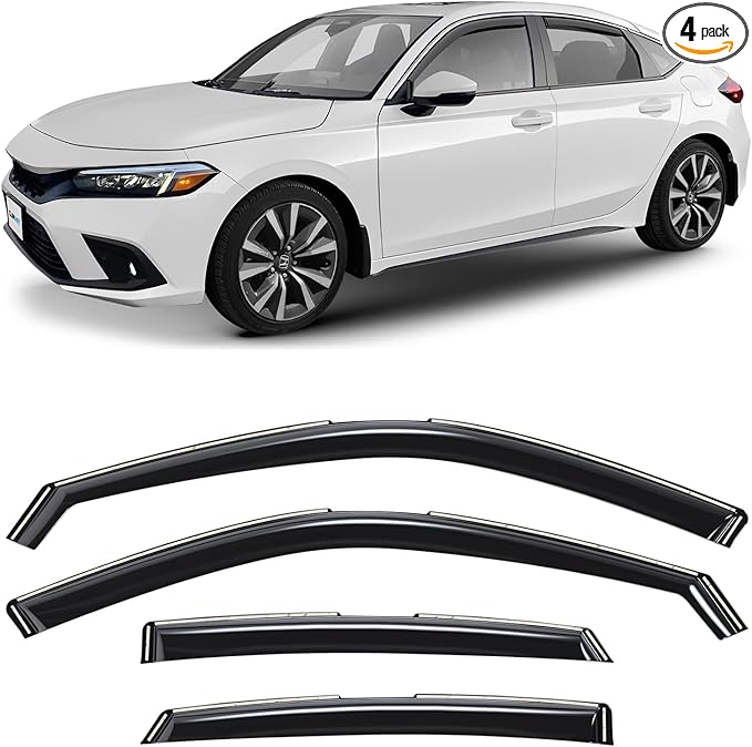 CLIM ART in-Channel Incredibly Durable Rain Guards for Honda Civic 2022-2026 Hatchback, Original Window Deflectors, Vent Window Visors, Vent Deflector, 4 pcs. - 622137