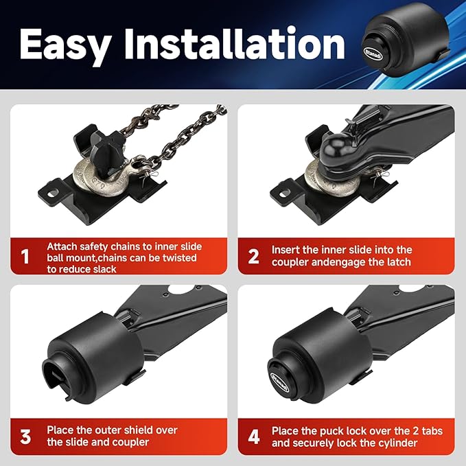 Trailer Lock Fits 2 5/16 Inch Coupler, Upgraded Heavy-Duty Steel Hitch Lock, Anti-Theft & Pry-Resistant for RV, Boat, Cargo Trailer (Black)