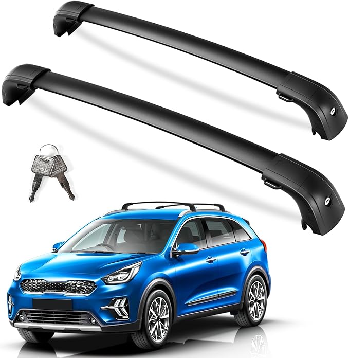 KINGGERI 220lbs Lockable Roof Rack Cross Bars Compatible with Kia NIRO 2017 2018 2019 2020 2021 2022 with Flush Side Rails, Heavy Duty Aluminum Roof Rails Crossbars Rooftop Cargo Carrier Luggage Black
