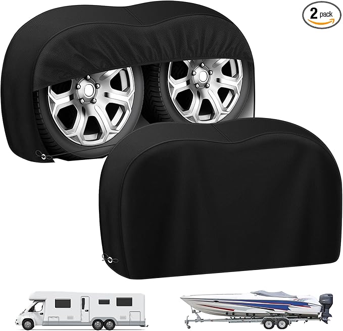 RV Tire Covers, Dual Axle Wheel Cover (2 Pack)，Black Waterproof Anti-UV Tire Coversfor RV/Truck/Trailer (2, 30"-33")