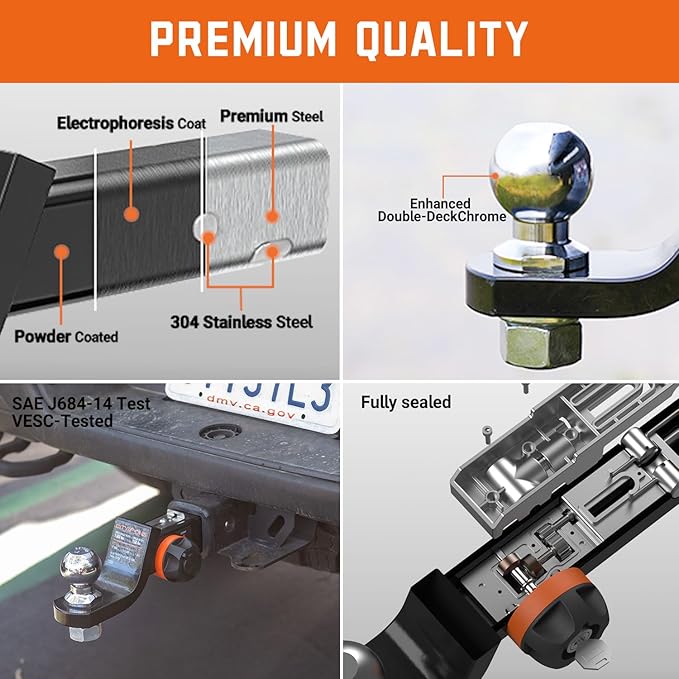 Endo-Hitch Trailer Ball Mount, Reduce Sway Anti-Rattle, 4" Drop Hitch Without Ball Fit 1-1/4 inch Hole for 2" Receiver, Tow Hitch with Lock, 10000 LBS GTW