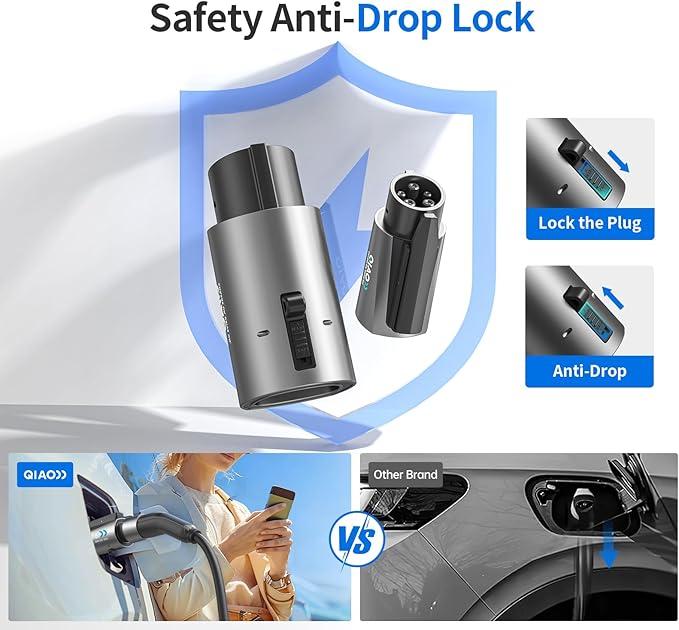 QIAO)) Upgraded Tesla to J1772 Adapter, Max 80A/250V NACS to J1772 Charger with Extreme Weather Protection & Anti-Drop Safety Lock for J1772 EVs on Tesla Home/Destination Chargers (Not Supercharger)