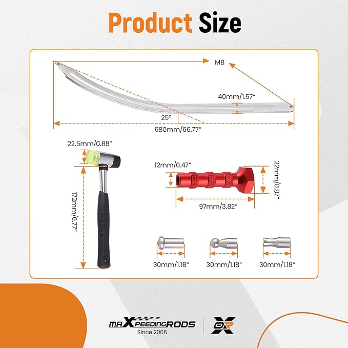 maXpeedingrods Car Dent Repair Kit, Paintless Car Dent Removal Tool, Car Dent Puller, Curved Rod Crowbar, Big Size Dent Rods, Car Front Fender Dings Remover