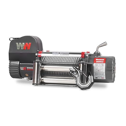 Warrior Winches Samurai 8000 lbs 12V Electric Winch with Steel Cable - Powerful Electric Winch for Trucks - 8000 lbs Load Capacity - Wireless Remote Included