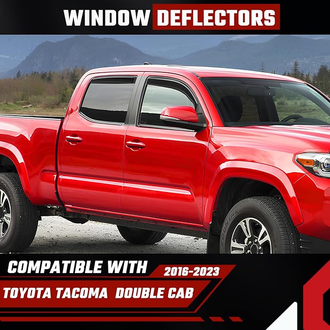 in-Channel Rain Guards Fit for Toyota Tacoma Double Cab 2016-2023 Black Extra Durable Shatterproof Side Window Deflectors, Window Visors, Wind Deflectors - 4 PCS