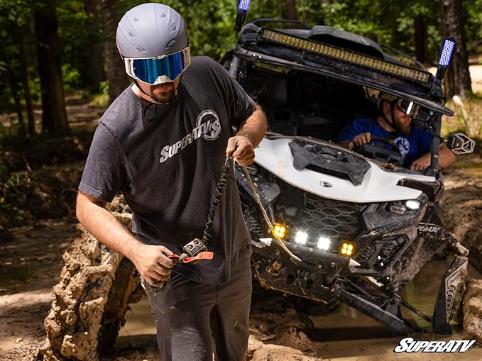 SuperATV 6000 lb Black Ops Winch with Heavy Duty Winch Mounting Plate for 2009-2010 Polaris Ranger XP 500 | Complete kit ready for install