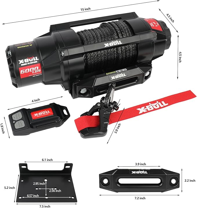 X-BULL New 6000LBS IP68 Waterproof Electric Winch Boat Trailer Winch with 2 in 1 Wireless Remote Synthetic Rope 1/4 in x49.8ft Hook Automatic Braking Powersports Off Road