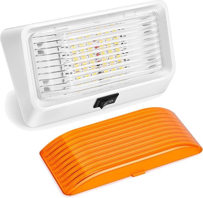 Kohree LED RV Exterior Porch Utility 320 Lumen Light with Switch 12V Replacment Light for RVs, Trailers, Campers, 5th Wheels., White Base, Included Clear and Amber Lenses Removable