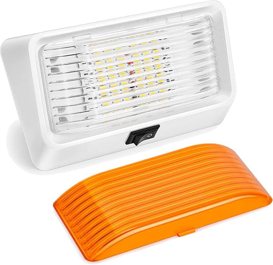Kohree LED RV Exterior Porch Utility 320 Lumen Light with Switch 12V Replacment Light for RVs, Trailers, Campers, 5th Wheels., White Base, Included Clear and Amber Lenses Removable