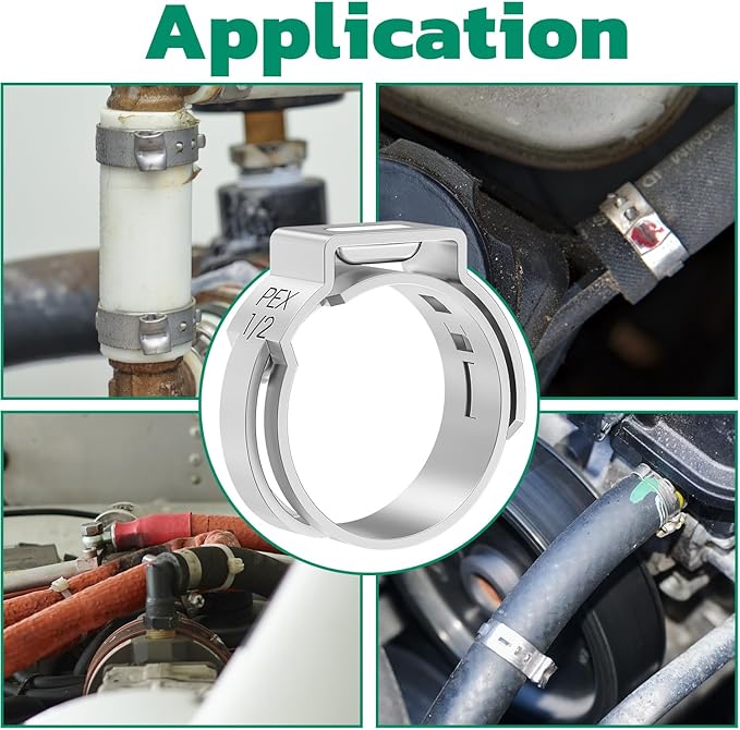 120PCS Pex Crimp Rings Assortment,304 Stainless Steel Pex Clamps 3/8",1/2",3/4",5/8",1" Single Ear Hose Clamps,Pex Cinch Clamps for Pex Fittings Pipe Tubing