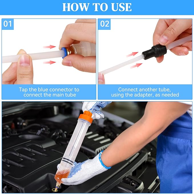 Gisafai 200cc Fluid Extractor Automotive Pump Manual Oil Extractor Pump Syringe for Gasoline Hand Cleaner for Power Steering, Hydraulic Fluid(Orange)