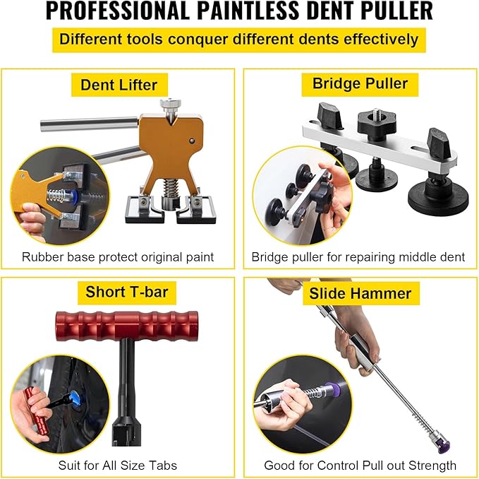 VEVOR Paintless Dent Removal Rods, 89 PCS Paintless Dent Repair Tools, Golden Lifter Puller Car Dent Repair Kit, Glue Puller Tabs Dent Puller Kit for Auto Dent Removal, Minor Dents, Door Dings