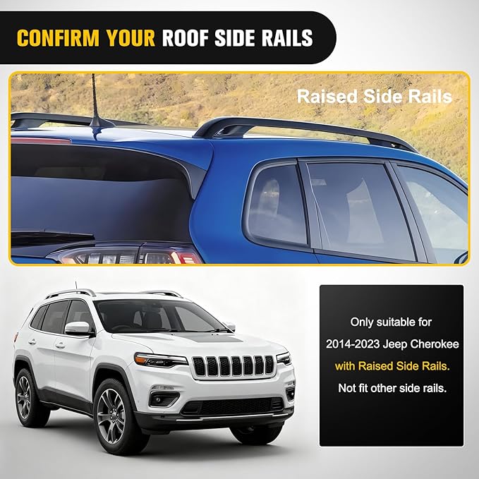 Nilight Roof Rack Cross Bars Fit for Jeep Cherokee 2014 2015 16 17 18 19 20 21 2022 2023 with Side Rails, Adjustable Aluminum Car Crossbars for Cargo Carrier Luggage Bike Kayak Rooftop Tent Snowboard