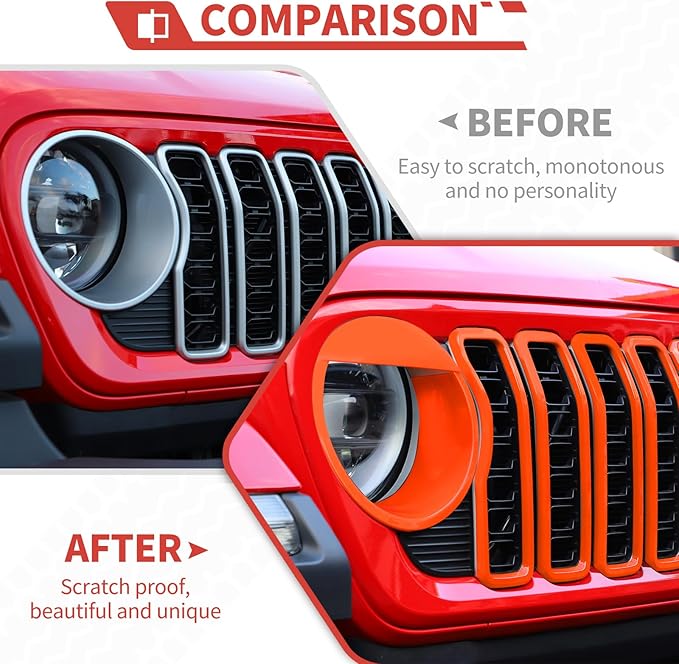 Front Grill Inserts Front Headlight Cover Kit fit for Jeep Wrangler JL JLU Gladiator JT 2024+ Exterior Accessories,Orange