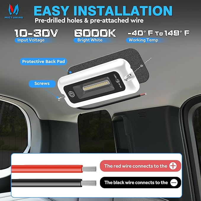 MICTUNING 6 Inch Interior RV Porch Light, Utility RV Awning White 6000K, Smart Touch Screen, Indoor IP68 Waterproof Aluminum for SUV Camper Trailer MPV Boat Home Cabinet Hallway