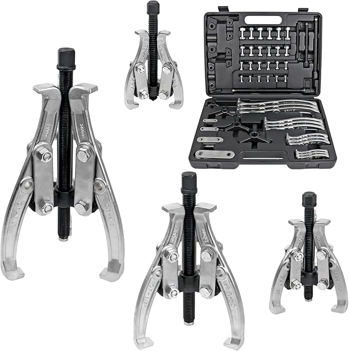 Gear Puller Set, Reversible 2 & 3-Jaw Puller Set, CR-V Steel 3" 4" 6" 8" Bearing Puller Kit (24pc) for Gear, Bearing, Pulley and Flywheel, Puller Tool with Black Carry Box