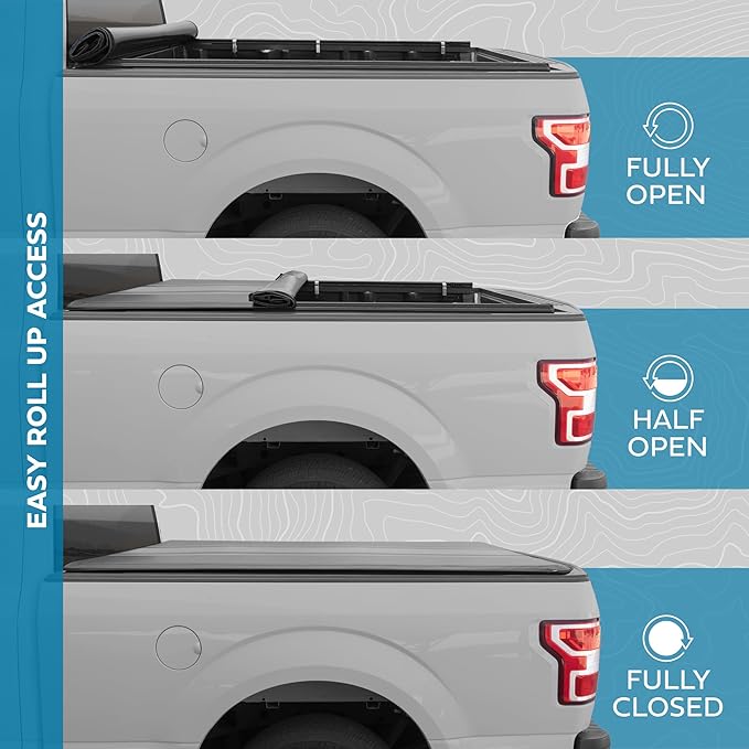 Black/Gray Tonneau Cover Soft Roll-up Truck Bed Protector All Weather Retractable for Chevrolet Chevy Silverado 1500 2019-2024 and GMC Sierra 1500 19-24 Short Bed 5.8 ft