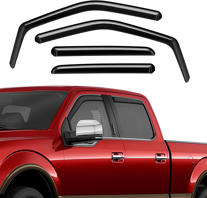 Rain Guards for Ford F150 Supercrew Cab 2015-2025, Extra Durable in-Channel Side Window Deflectors, 2020 2021 2022 2023 2024 2025 F150 Wind Deflectors Rain Guard Black - 4 PCS
