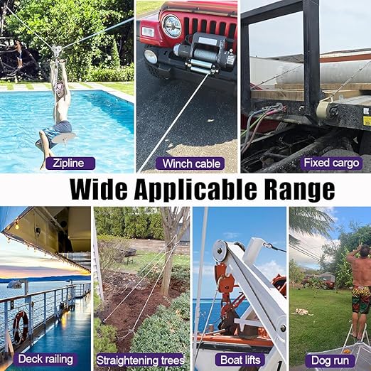 1/4 Stainless Steel Cable, 200ft Wire Rope with Wire Rope Clamps and Thimble, 6400lbs Breaking Strength, 7X19 Strands Aircraft Cable for Yard Zipline, Deck Railing, Boat Lifts