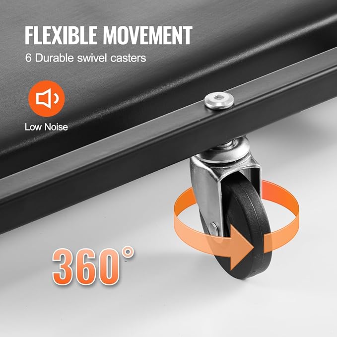 VEVOR Mechanic Garage Creeper, 40-Inch, 300 lbs Capacity Automotive Rolling Creeper with 6 Casters Adjustable Cushioned Headrest, Heavy Duty Steel Frame Low Profile for Garages, Repair Shops, and DIY