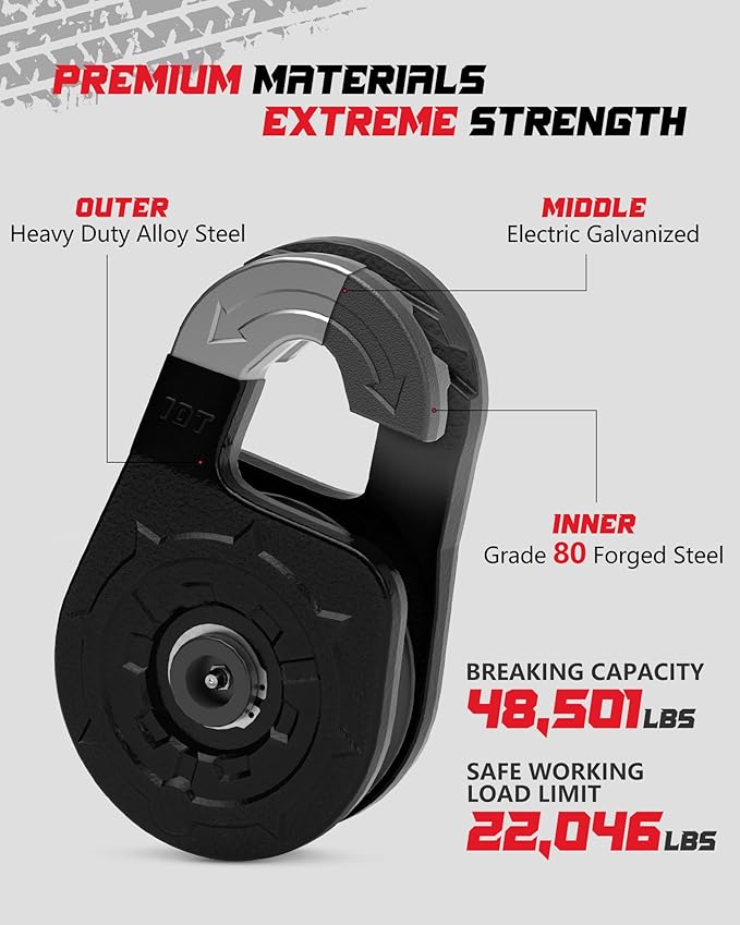 Towing Winch Snatch Block Hook, Separate Pulley Block, Tow Winch Hook, Multiple-Purpose G80 Heavy Duty Forged Winch Hook Snatch Block Pulley, 22Tons(46,051lbs) MBS, for Synthetic Rope, Black