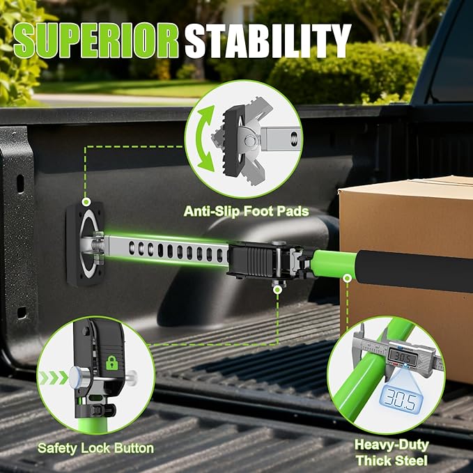 Adjustable Cargo Bars, 43" to 75" Non-Slip Truck Bed Divider, Cargo Bar for Pickup Truck Bed Cargo Bars for SUVs, Trailers, Vans, with Cargo Net Organizer and Divider Bar, 2-Pack