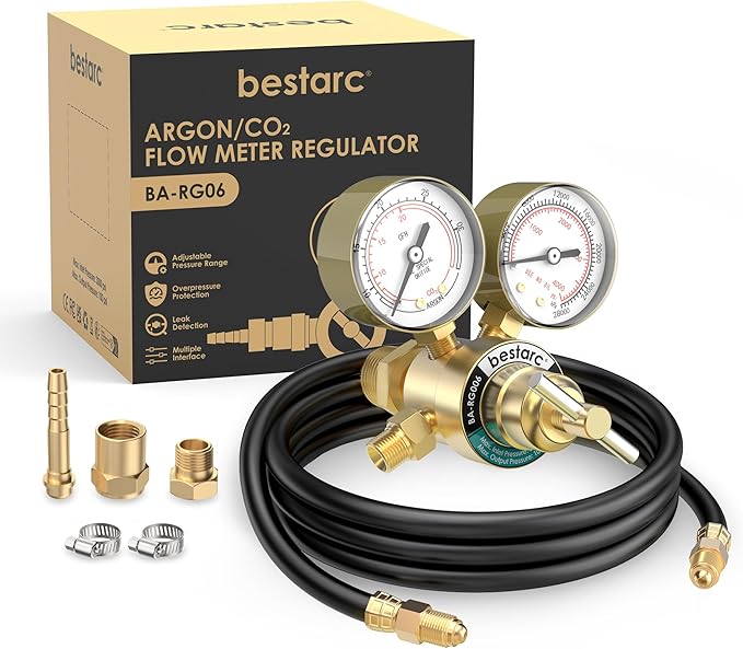 bestarc Argon CO2 Regulator Gauges Gas Welding with 9.8FT Gas Hose, CGA580 Inlet Connection, 0-4000PSI Input Pressure for MIG and TIG Welding