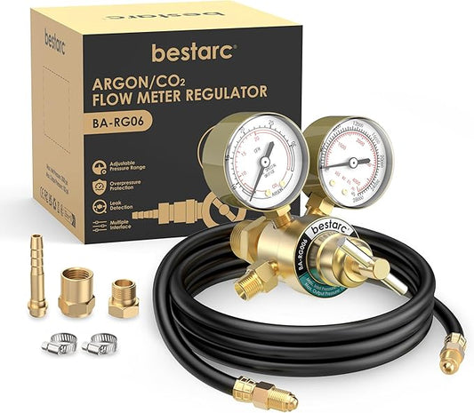 bestarc Argon CO2 Regulator Gauges Gas Welding with 9.8FT Gas Hose, CGA580 Inlet Connection, 0-4000PSI Input Pressure for MIG and TIG Welding