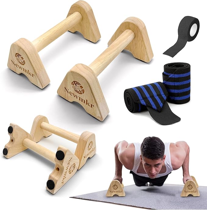 2PCS Wooden Parallettes Push up Bars, Non-Slip Base, Wood Pushup Handles with Wrist Guard, Exercise Home Workout Equipment, Perfect for Men and Women Strength Training, Planks Calisthenics