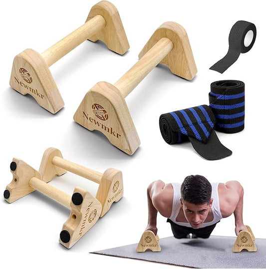 2PCS Wooden Parallettes Push up Bars, Non-Slip Base, Wood Pushup Handles with Wrist Guard, Exercise Home Workout Equipment, Perfect for Men and Women Strength Training, Planks Calisthenics