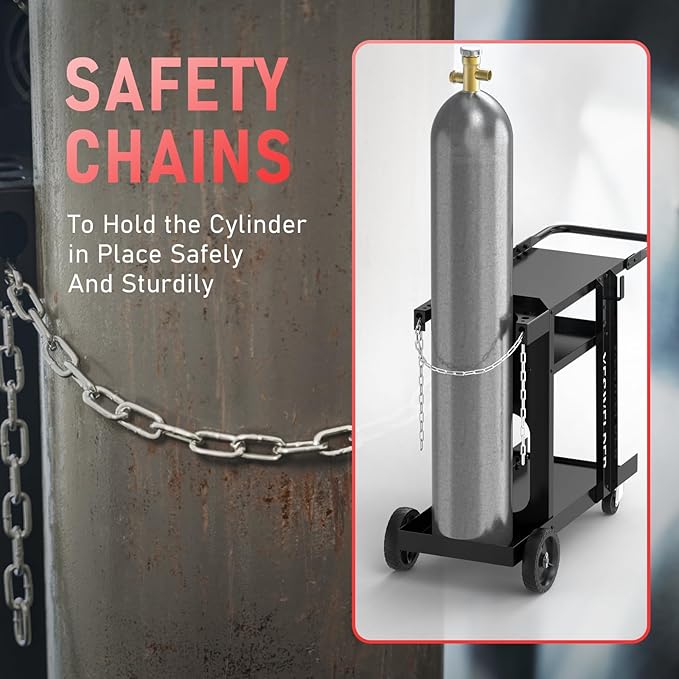 YESWELDER Welding Cart for TIG MIG Welder and Plasma Cutter,Three-Layer Welder Cart,Tank Storage Safety Chains, Heavy Duty Large Storage 360° Rolling Welding Trolley