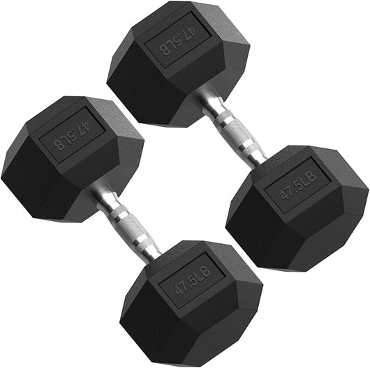 PAPABABE HEX Dumbbell Set 2.5-125lb, Rubber Encased Home Gym Dumbbells, Exercise & Fitness Weights Dumbbells for Women & Men, Hand Weight for Strength Training