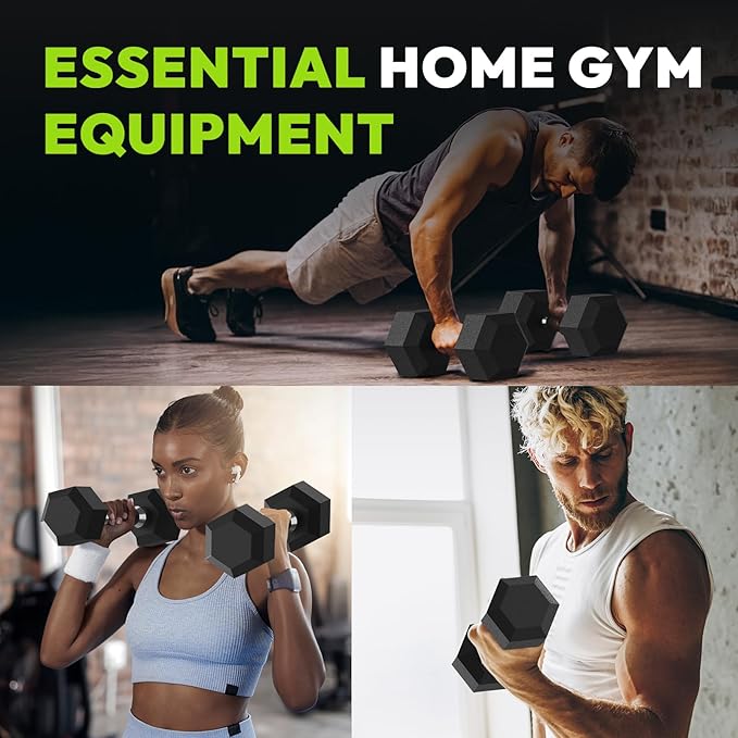 Hex Dumbbell Set, 45-400 lb Set Rubber Encased Exercise & Fitness Dumbbells, Weights Dumbbells Set, Hand Weight for Strength Training