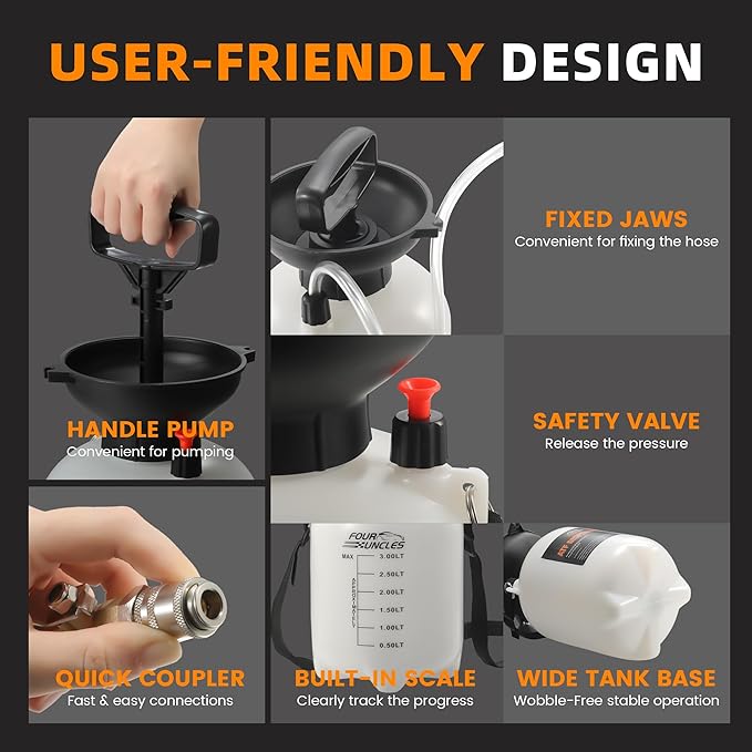 FOUR UNCLES 3L Transmission Fluid Pump - Manual Fluid Transfer Pump with 12 pcs ATF Adapters for Automotive Use, Transmission Fluid Transfer Pump kit