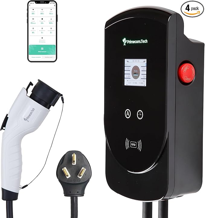 50 Amp - PRIMECOM.TECH Level-2 Smart Electric Vehicle Home Charging Station 220 Volt for Tesla and All EV Brands 30' Feet Length (30 Feet, NEMA 10-50p)