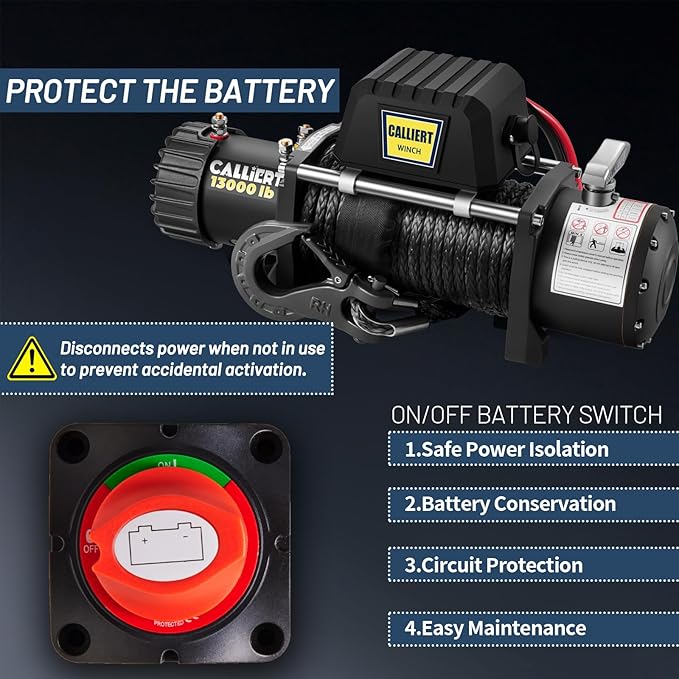 CALLIERT Winch 13000 lb. Load Capacity Electric Winch Kit 12V Synthetic Rope, with Wireless Handheld Remote and Corded Control Recovery Waterproof IP66 Off Road Winch for Jeep, Truck, SUV