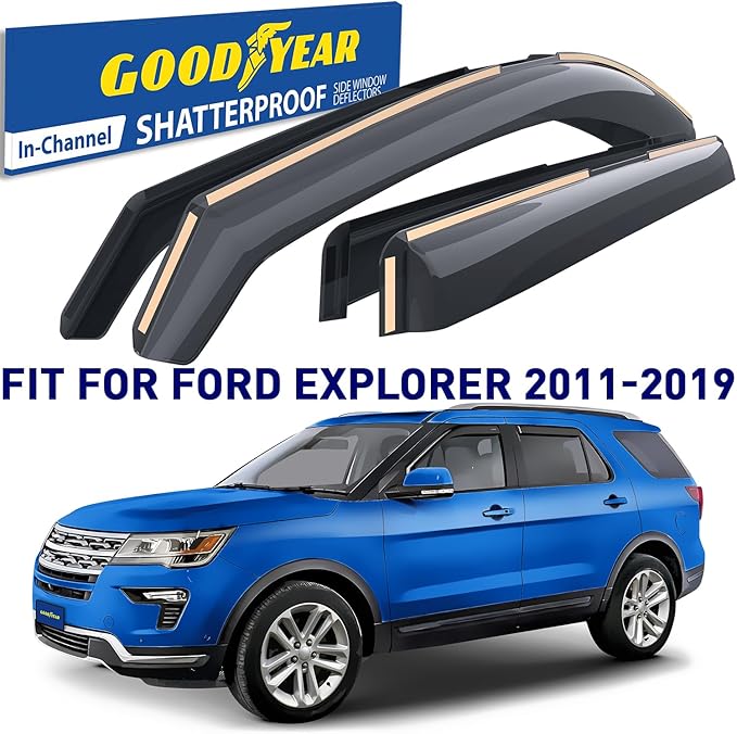 Goodyear Shatterproof in-Channel Window Deflectors for Ford Explorer 2011-2019, Rain Guards, Window Visors for Cars, Vent Deflector, Car Accessories, 4 pcs - GY003435LP