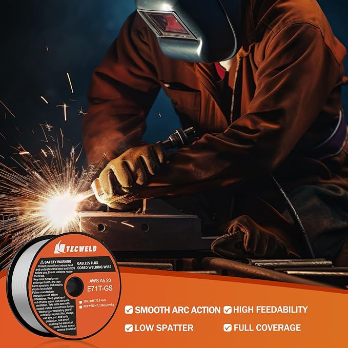 0.35" Flux Core Welding Wire - E71T-GS Gasless, Low Splatter, Mild Steel MIG Wire - Fits Most MIG Welders - 2 lb Spool
