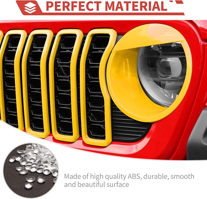 Front Grill Inserts Front Headlight Cover Kit fit for Jeep Wrangler JL JLU Gladiator JT 2024+ Exterior Accessories,Yellow