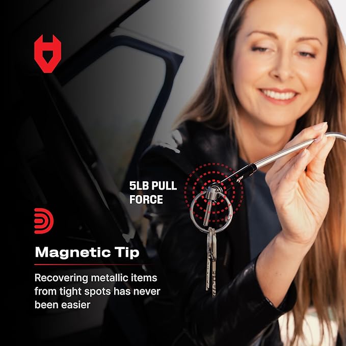 NoCry Magnetic Flexible Claw Grabber Pickup Tool with Bright LED Light - 27.7in Long Magnetic Pickup Tool, Retractable Claw Grabbing Tool, Magnetic Grabber Tool with 5lb Pull Strength Pick Up Tool