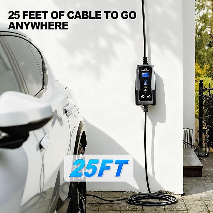 Level 2 Portable EV Charger, 16 to 40 Amp, 240 Volt, 25ft Cable, Portable EV Charging Cable Faster Charging Station, Electric Vehicle Charger Compatible with All EV Cars NEMA 14-50