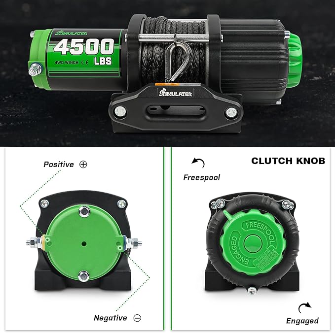 STIMULATER 4500LB ATV Winch, with Synthetic Rope, with Wireless Remote and Wired Switch,Hawse Fairlead&Hook,IP67 Waterproof,Suitable for Most ATVs