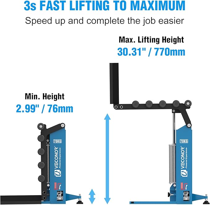 VECONOR Pneumatic Tire Lifter, for Tire Changer, Air-Powered Tire Lifting Machine, Wheel Lifter, with Rollers for Moving Tires onto Tire Changer, 90-Degree Flip Panel