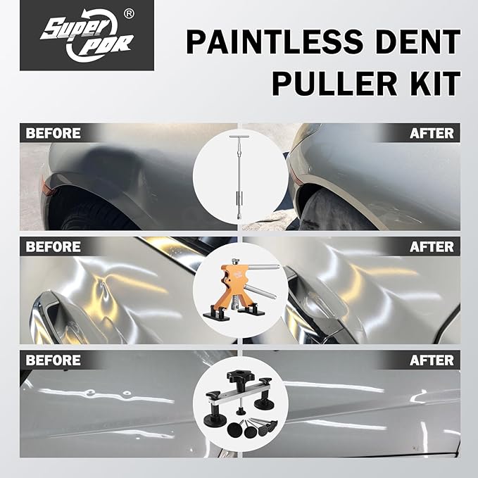 Super PDR Paintless Dent Repair Kit, Dent Puller Kit for Car Dent Removal, Auto Body Dent Removal Tools, PDR Dent Puller for Hail Damage, Dent Removal Kit with Dent Lifter, Bridge Puller, Slide Hammer