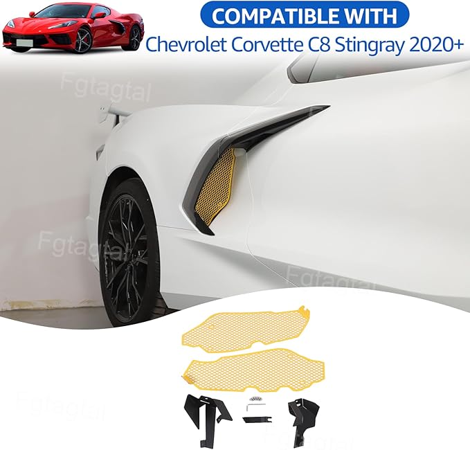 Side Intake Grill Guards Mesh Compatible with Chevrolet Corvette C8 2020-2025, Stainless Steel Side Radiator Guards Grille Vents Insert Mesh Accessories, 2Pcs (Yellow)